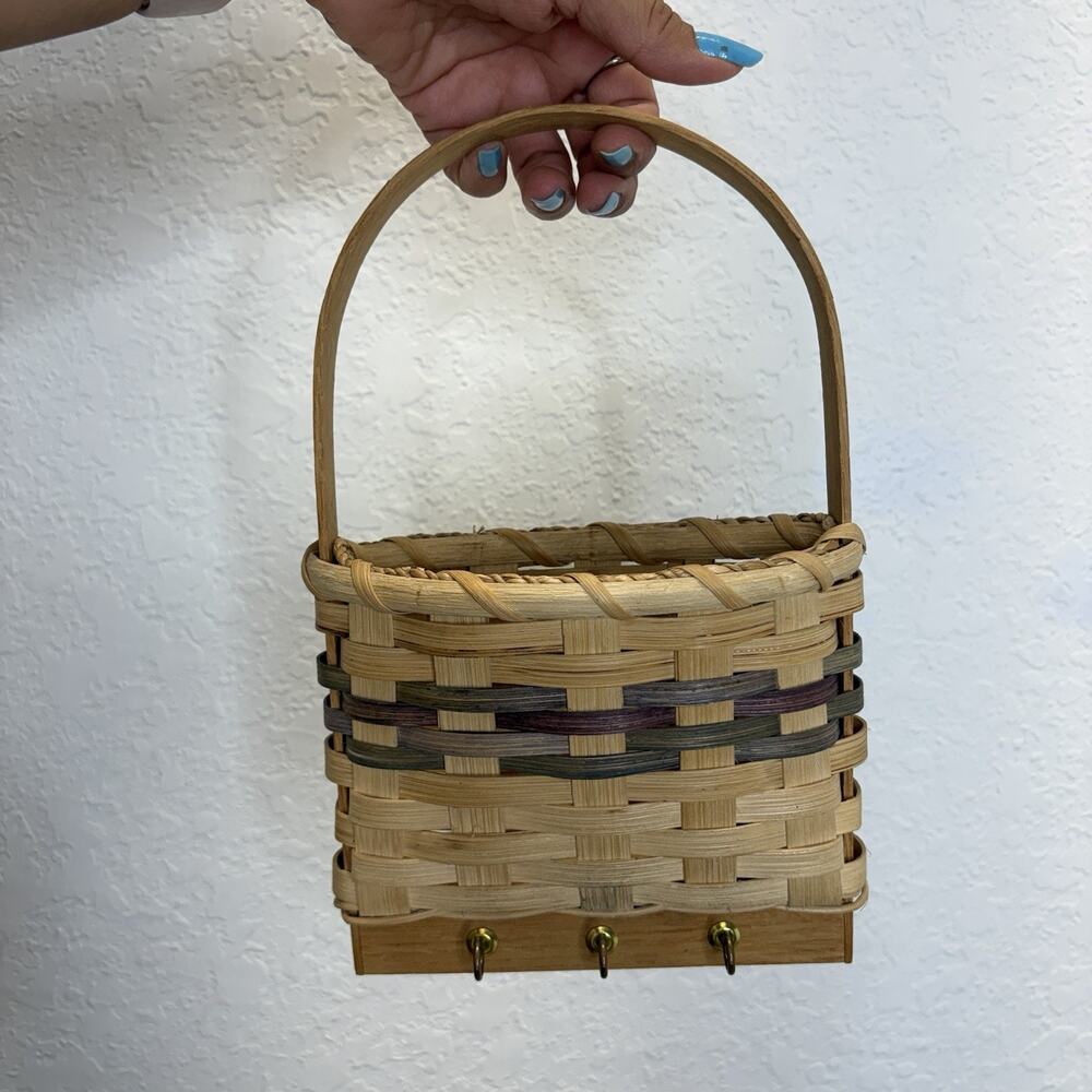 CB Cracker Barrel? Wall Pocket Basket With Hooks For Keys, retro, vintage, decor
